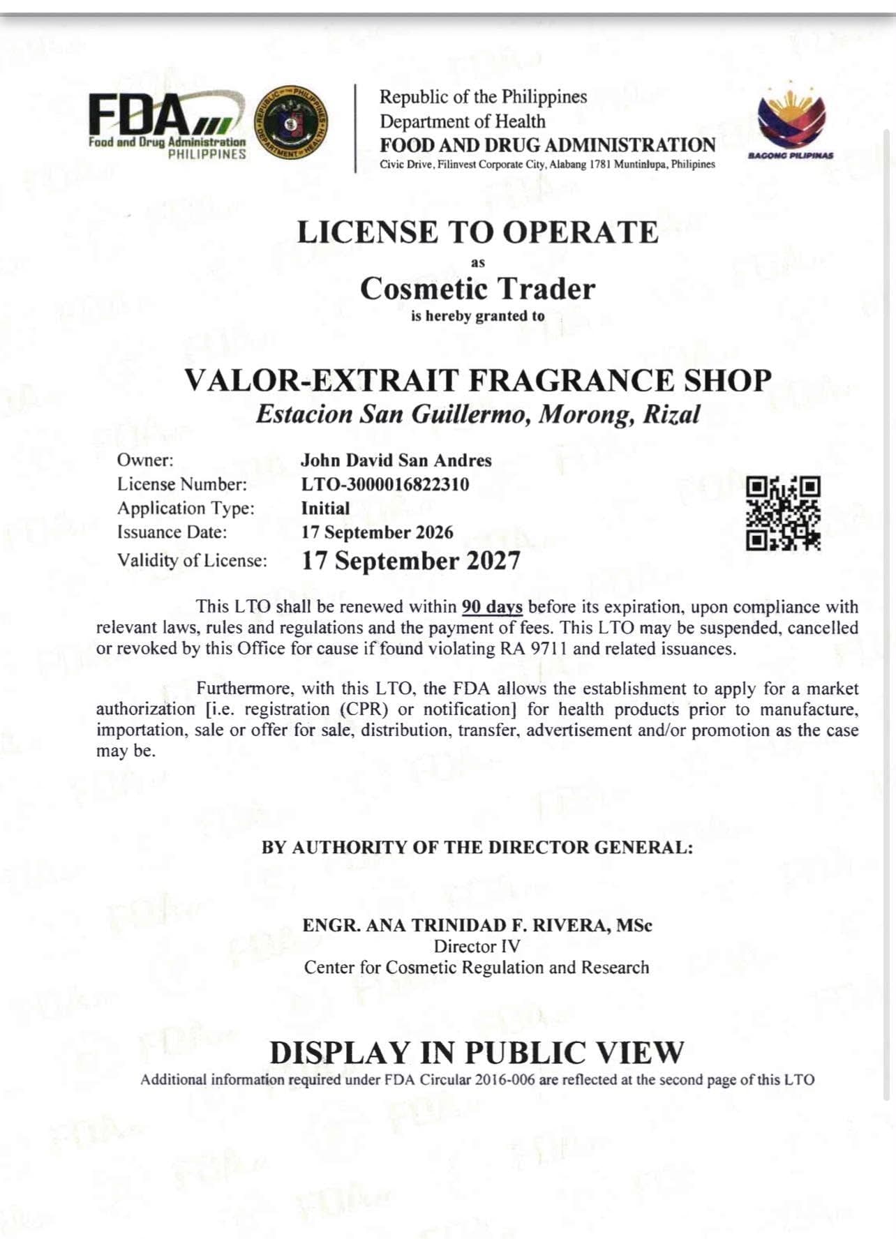 FDA License to Operate